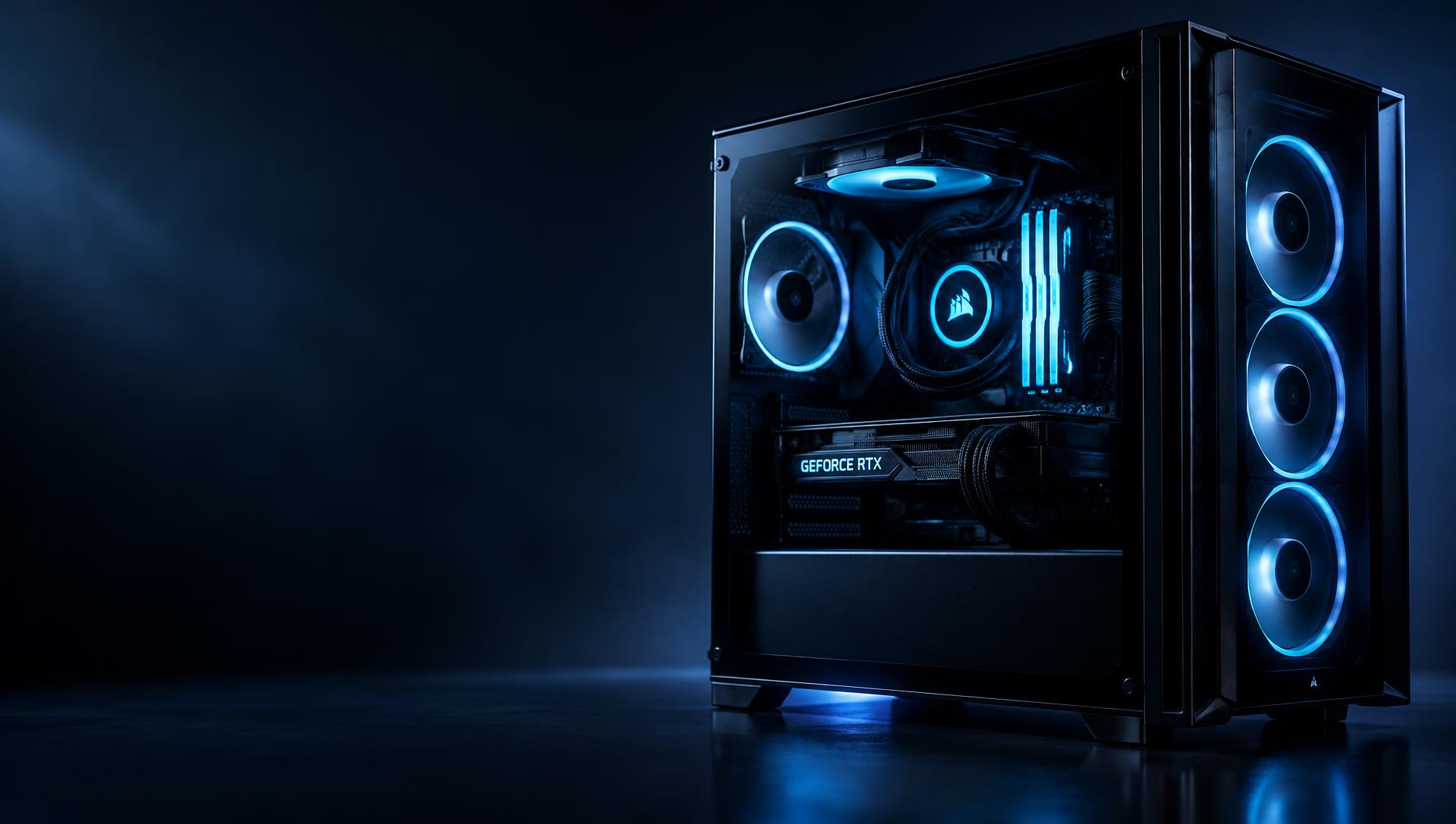 Illustrative custom-built PC with blue lighting